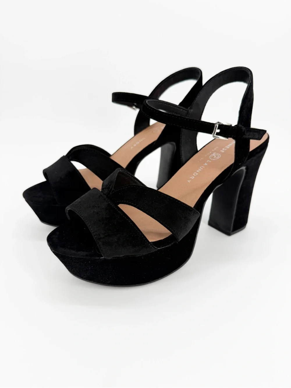 Chinese Laundry Daydreamer Velvet Platform Block Heel Sandals Black 10 NEW